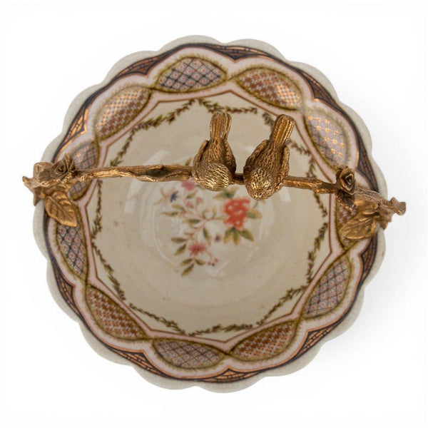 Porcelain Basket with Ormolu Handle - Lattice Floral