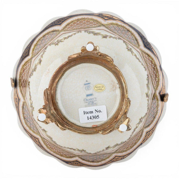 Porcelain Basket with Ormolu Handle - Lattice Floral