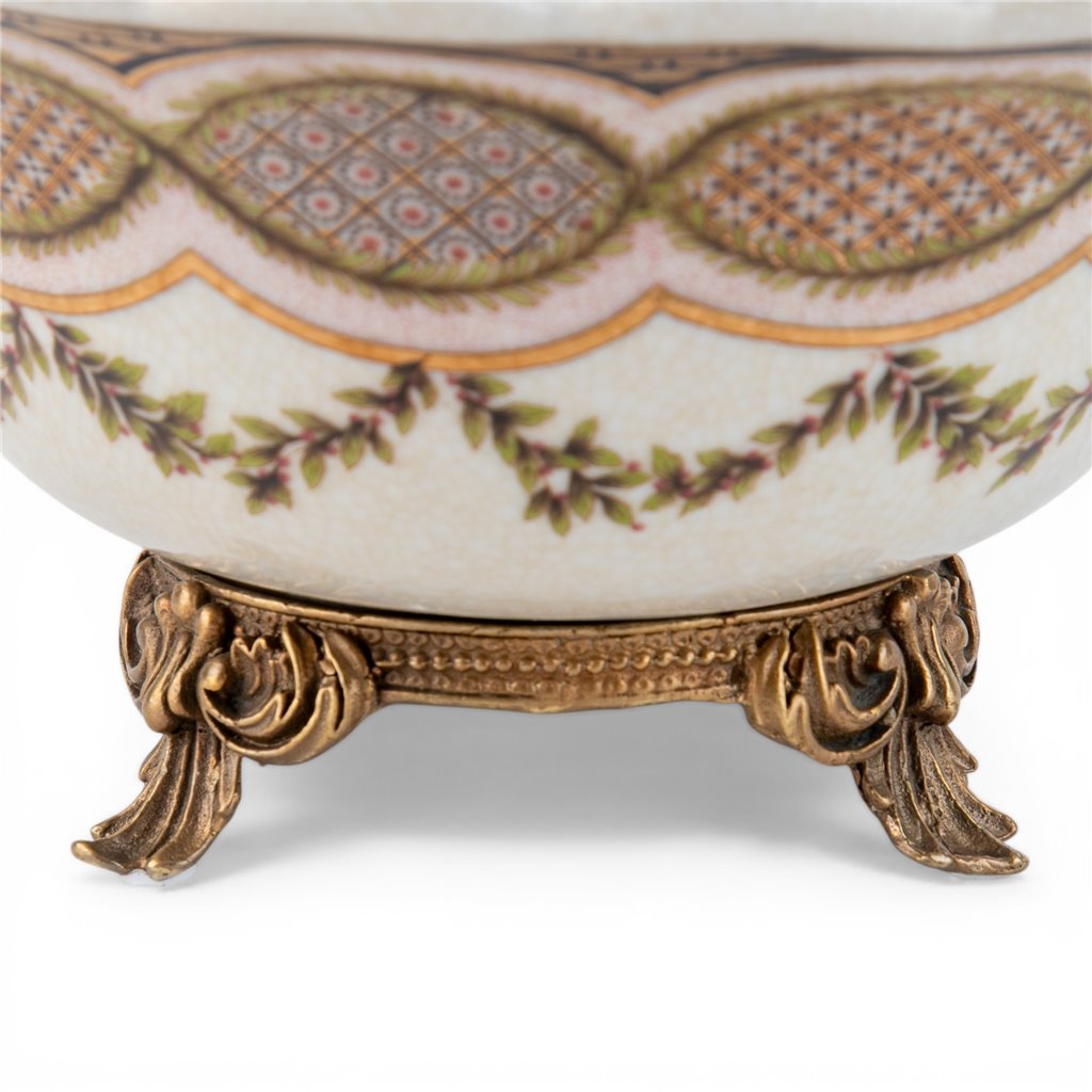 Porcelain Basket with Ormolu Handle - Lattice Floral