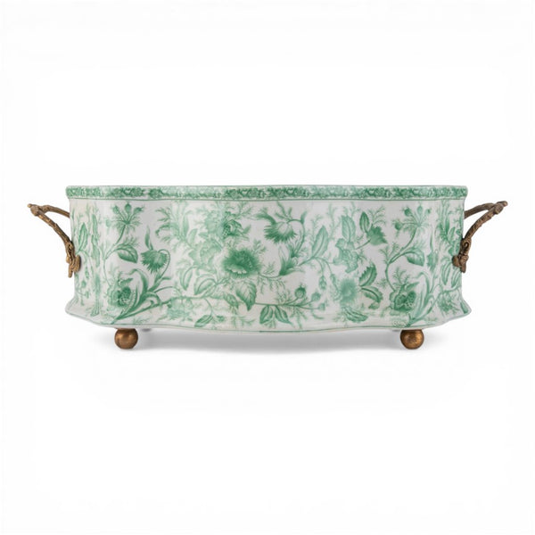 Porcelain Oval Basin with Ormolu Handles - Green Primrose