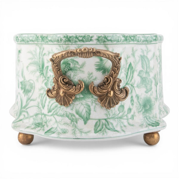 Porcelain Oval Basin with Ormolu Handles - Green Primrose