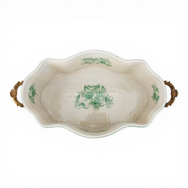 Porcelain Oval Basin with Ormolu Handles - Green Primrose