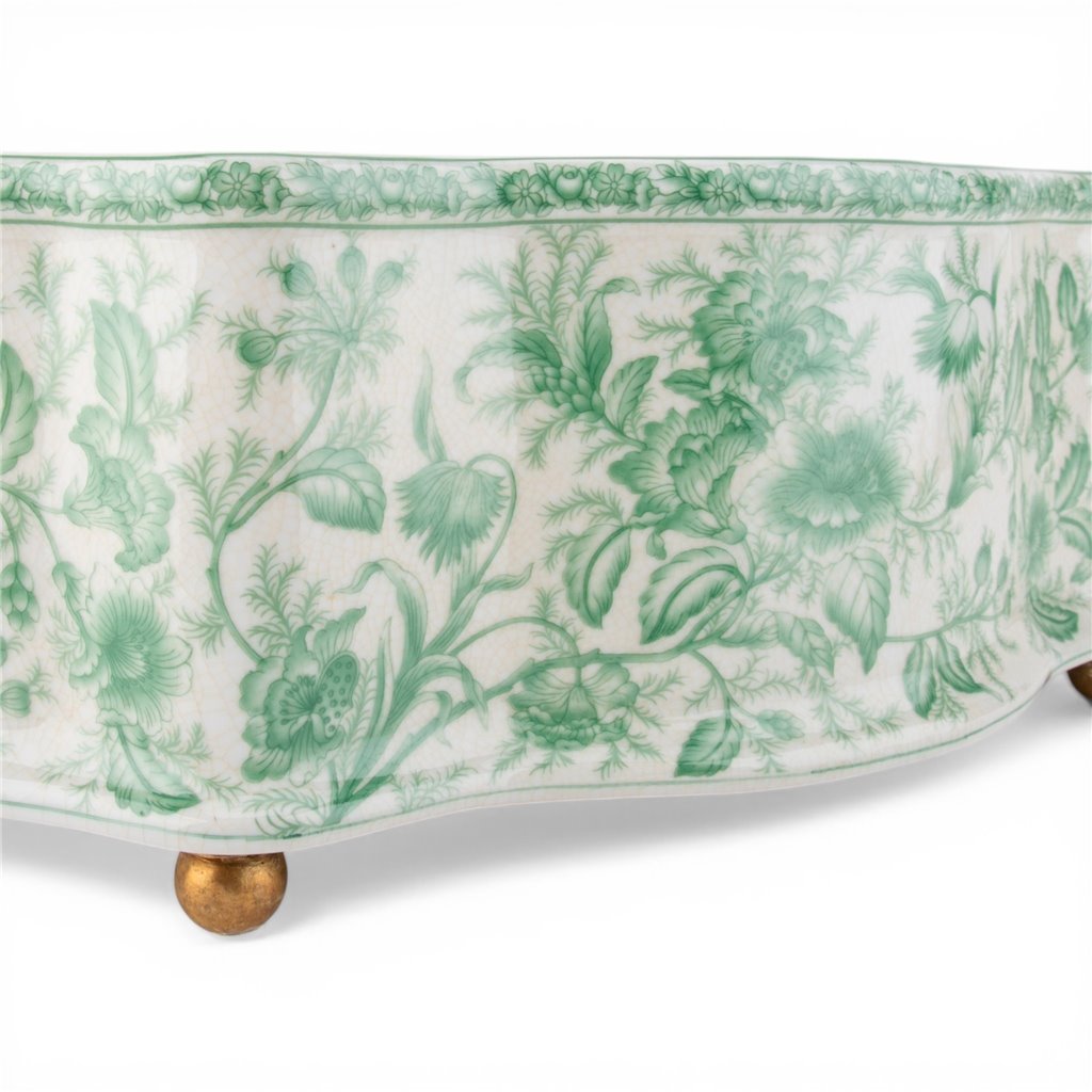 Porcelain Oval Basin with Ormolu Handles - Green Primrose