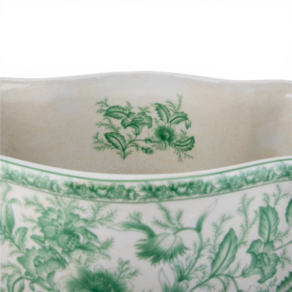 Porcelain Oval Basin with Ormolu Handles - Green Primrose