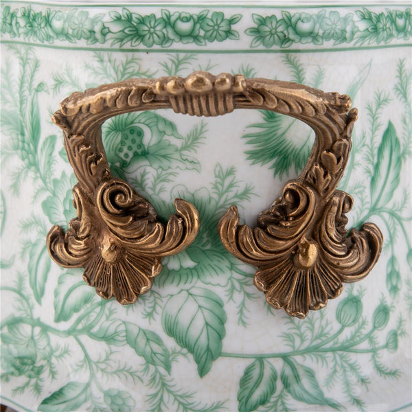 Porcelain Oval Basin with Ormolu Handles - Green Primrose