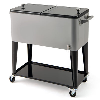 Portable Patio Cooler with Bottom Storage Shelf and Bottle Opener-Gray
