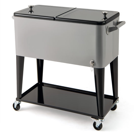 Portable Patio Cooler with Bottom Storage Shelf and Bottle Opener-Gray