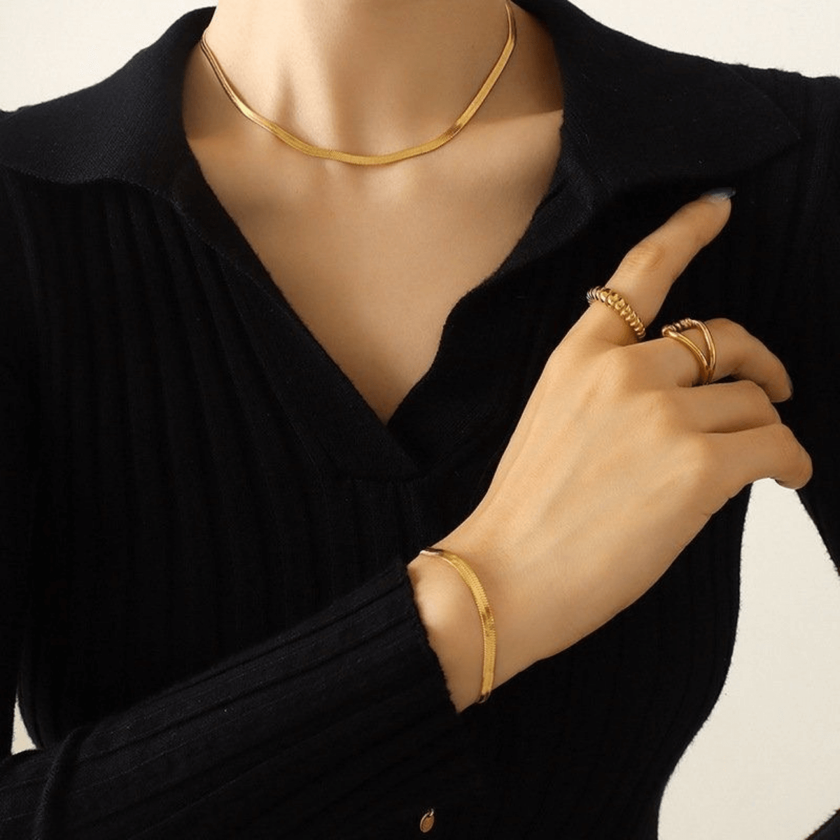 Gold Herringbone Snake Chain Bracelet