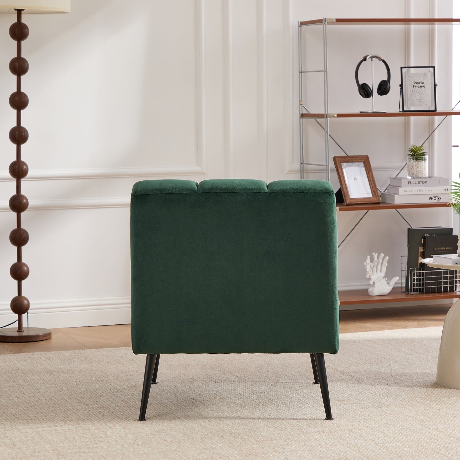 Modern Green Velvet Armless Accent Chair with Black Metal Legs