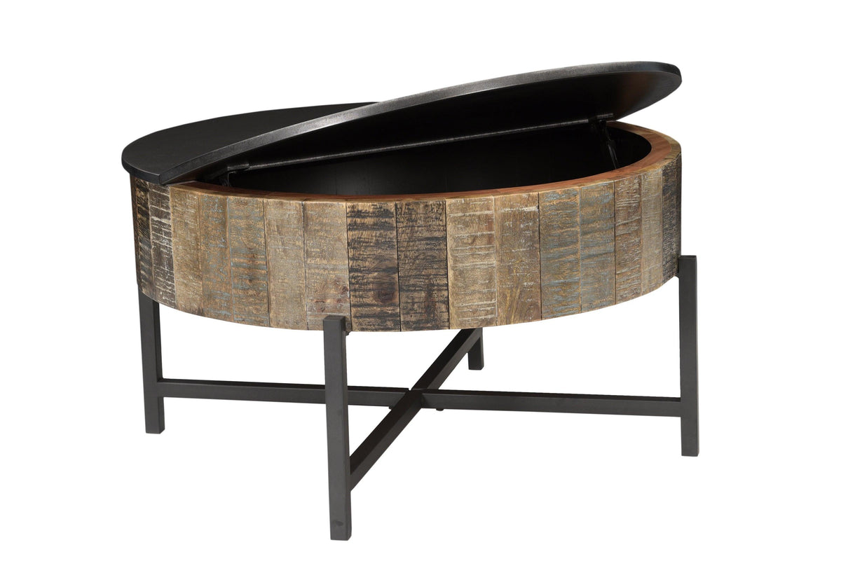 Rustic Mango Wood Coffee Table with Hidden Storage – Modern Iron Base Center Table