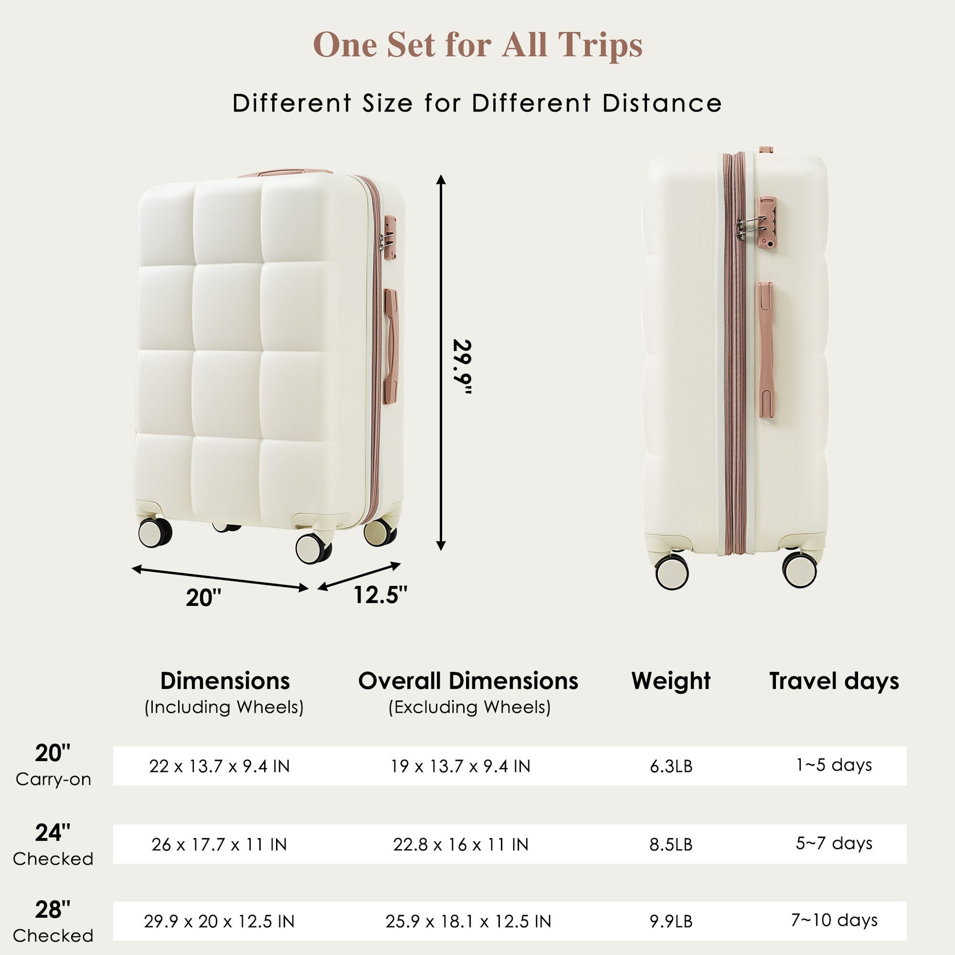 Luggage Sets 4 Piece, 20-inch with USB Port, Expandable ABS Durable Suitcase with Travel Bag,  Cup Holder, ABS Hard Shell Luggage with Spinner Wheels, beige