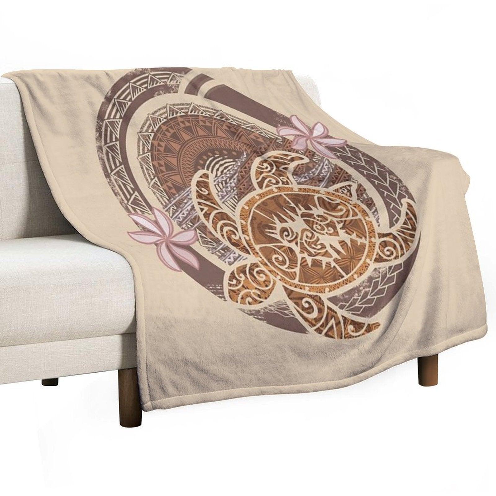 Vintage Circular Samoan Turtle Dive Throw Blanket