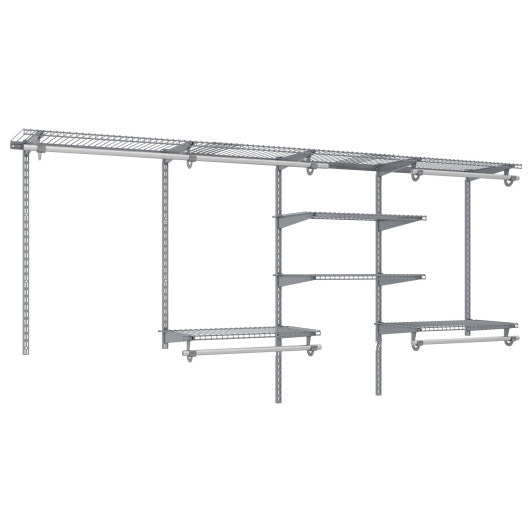 4-8 Feet Closet Organizers and Storage System with Hanging Rod for Laundry Bedroom-Grey