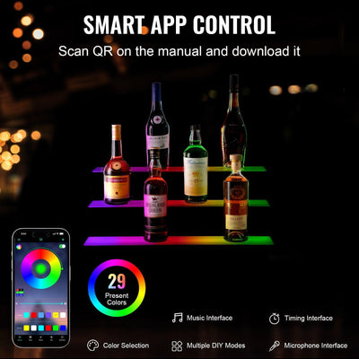 LED Lighted Liquor Bottle Display Bar Shelf RF & App Control 24