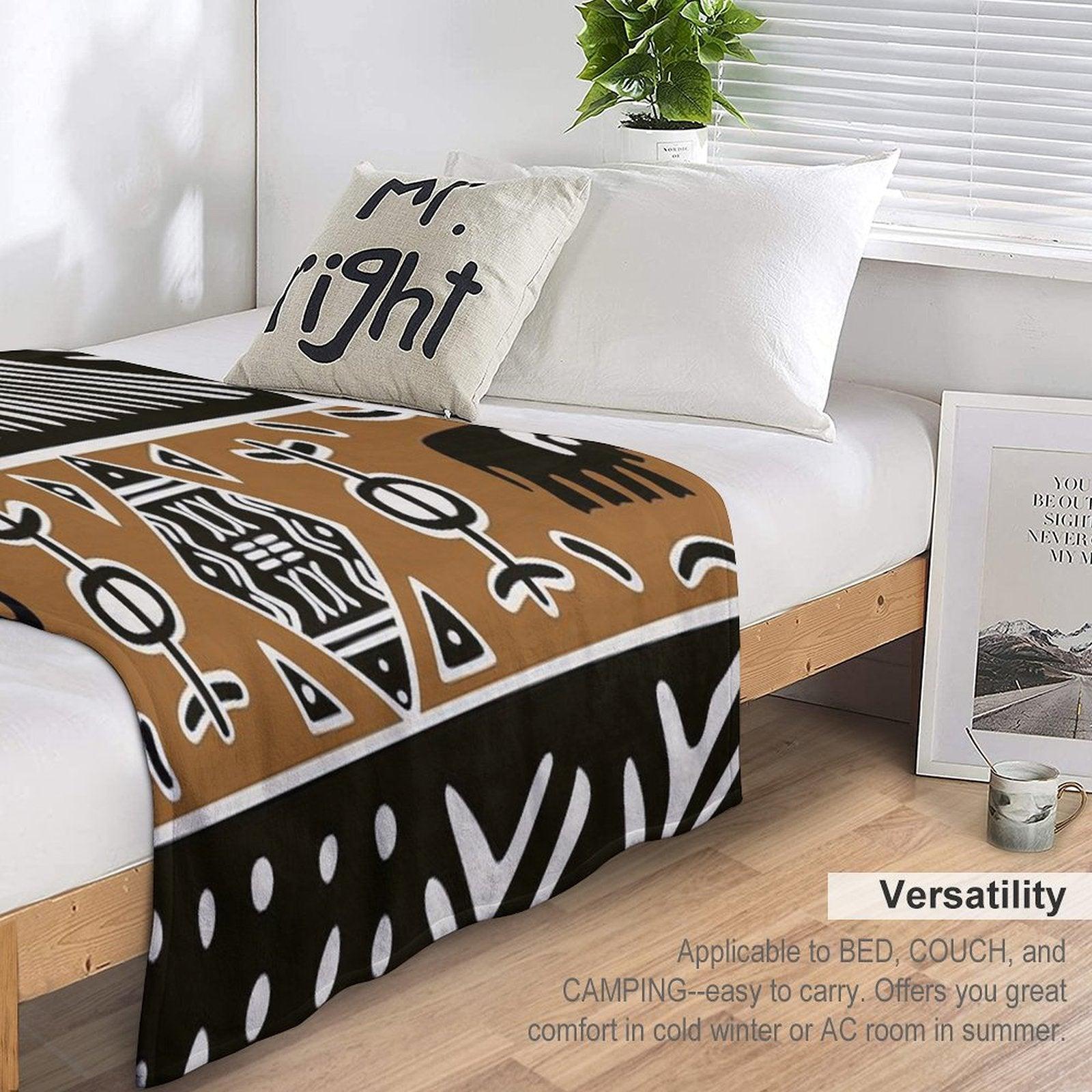 African Mud Cloth with Elephants Throw Blanket