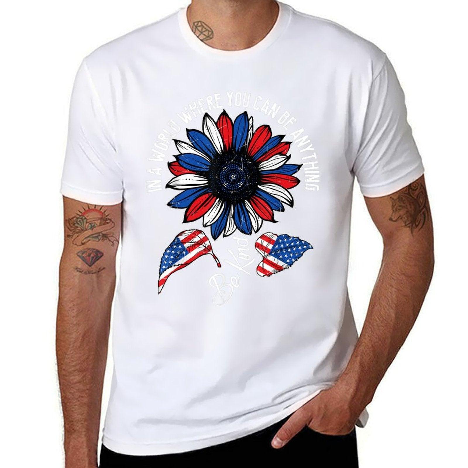 Retro Be Kind USA American Sunflower Happy 4th Of July  Soft T-Shirt