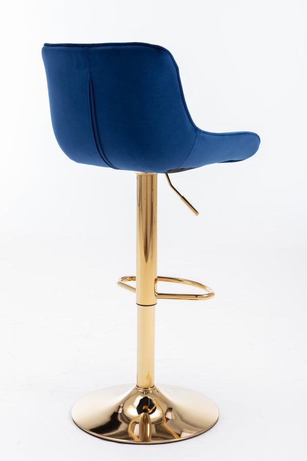 Chrome Footrest & Base Swivel Height-Adjustable Velvet Golden-Leg Bar Stool