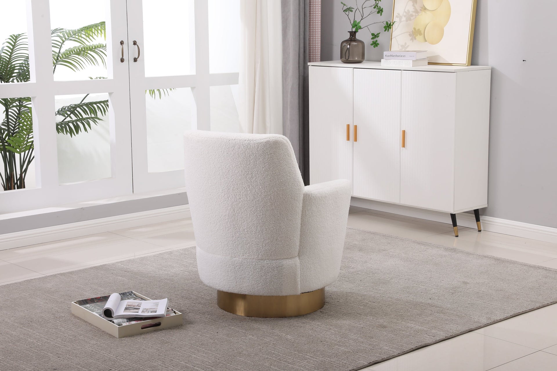 White Velvet Swivel Barrel Chair
