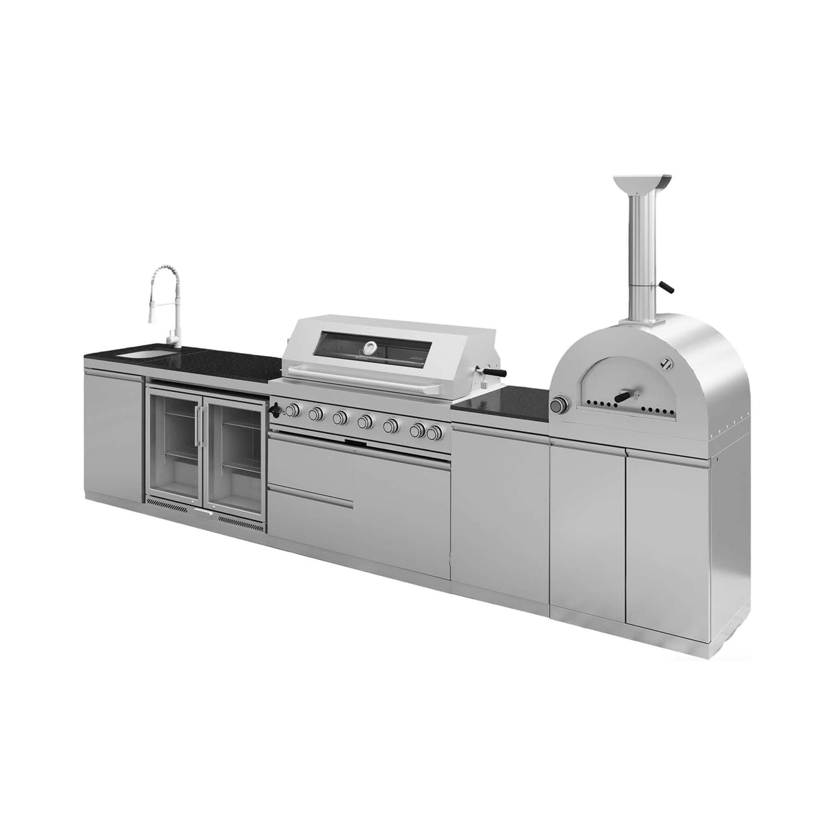 147-Inch 6-Burner 120K BTU Outdoor Kitchen Island With Pizza Oven, Rotisserie & Refrigerator (SAK96429)