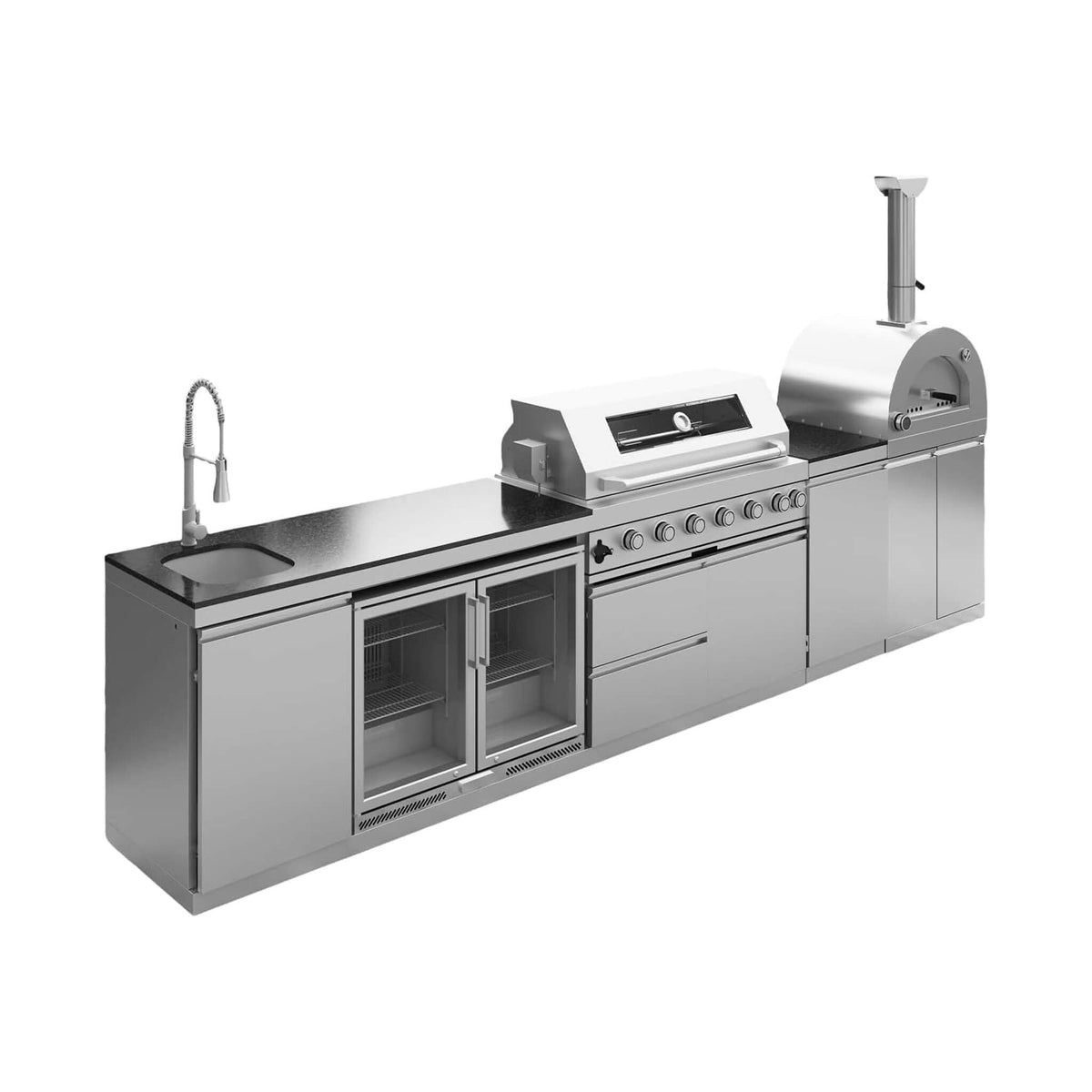 147-Inch 6-Burner 120K BTU Outdoor Kitchen Island With Pizza Oven, Rotisserie & Refrigerator (SAK96429)