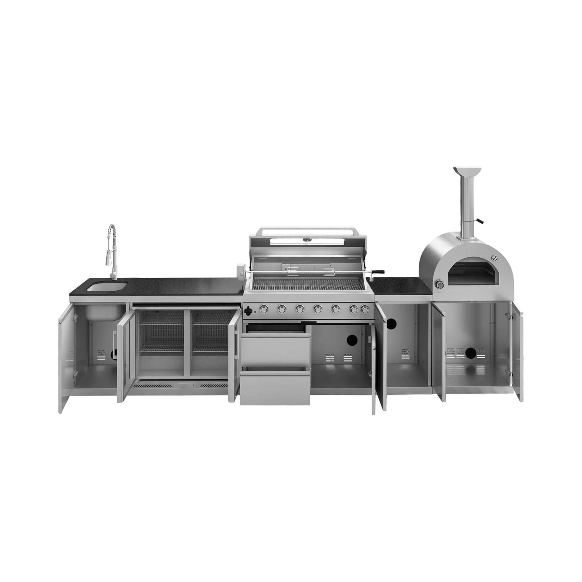 147-Inch 6-Burner 120K BTU Outdoor Kitchen Island With Pizza Oven, Rotisserie & Refrigerator (SAK96429)