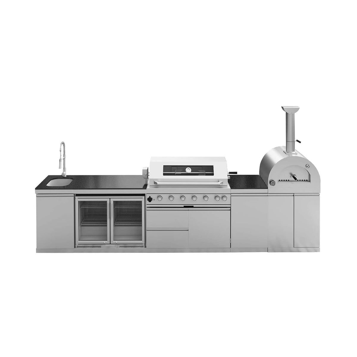 147-Inch 6-Burner 120K BTU Outdoor Kitchen Island With Pizza Oven, Rotisserie & Refrigerator (SAK96429)