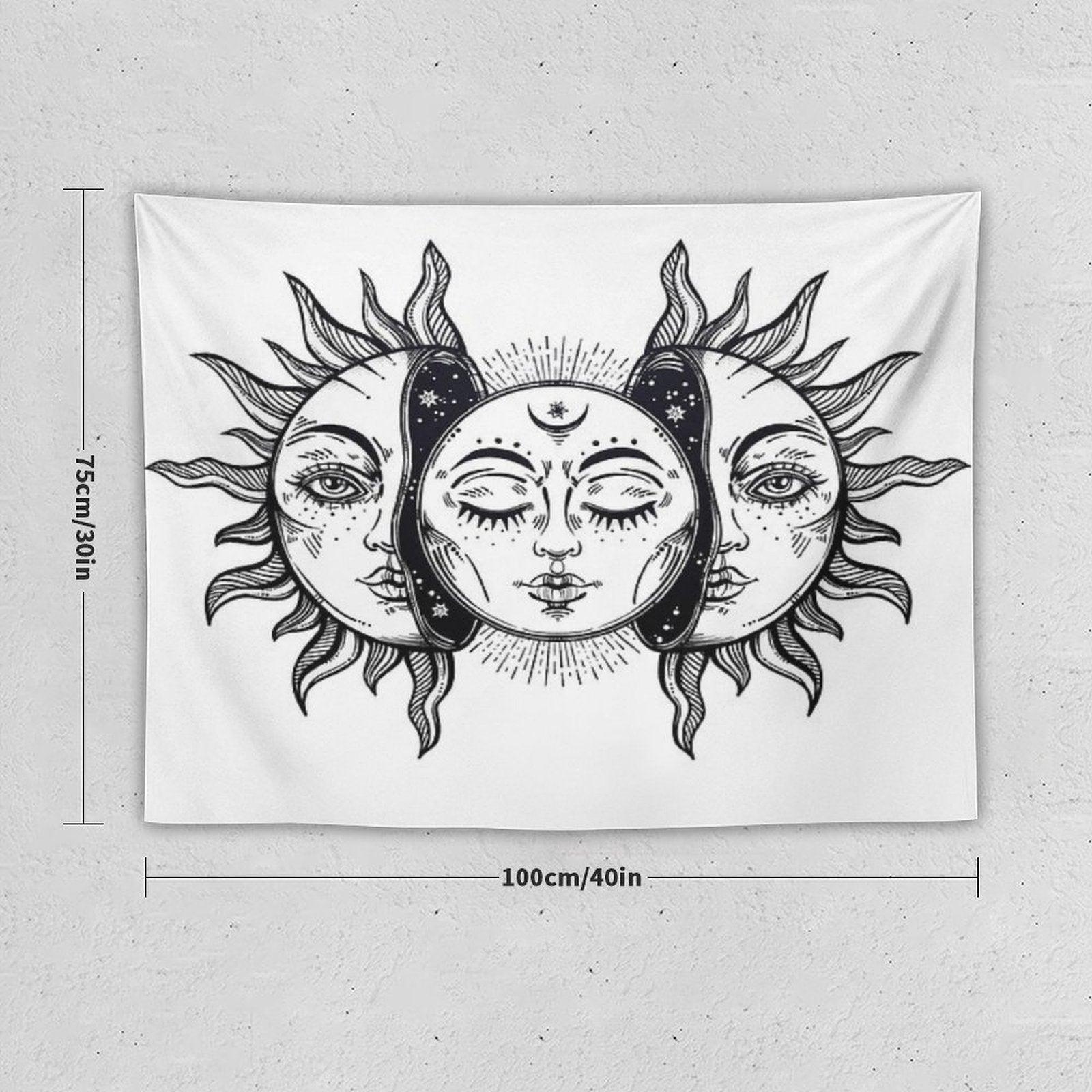 Vintage Solar Eclipse Sun And Moon Tapestry