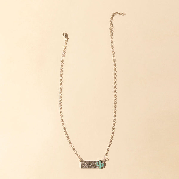 Myra Cowgirl cactus Charm Necklace for Women in Moonlit and Turquoise