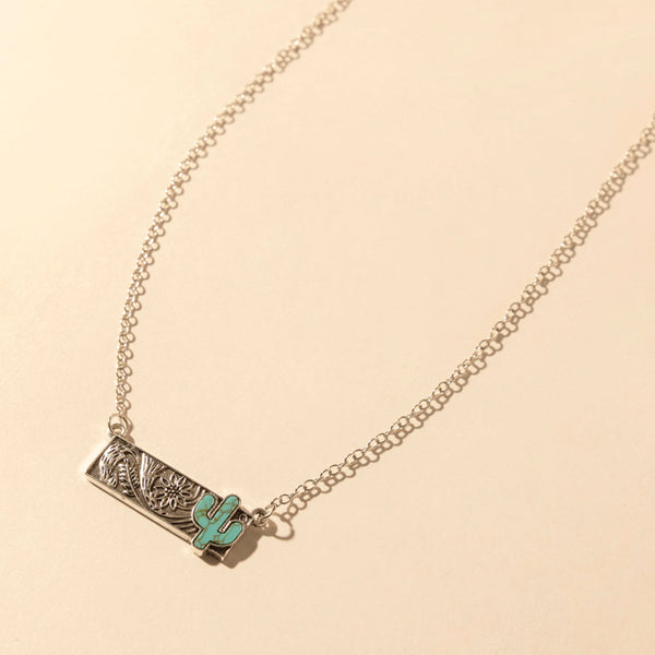 Myra Cowgirl cactus Charm Necklace for Women in Moonlit and Turquoise