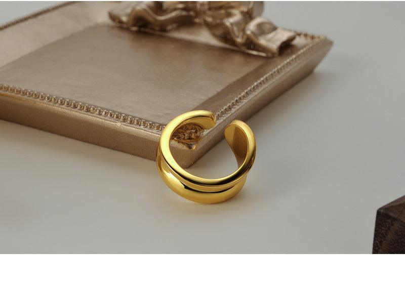 Luxury 925 Sterling Silver Gold Plated Jewelry Adjustable Open Ring For Women