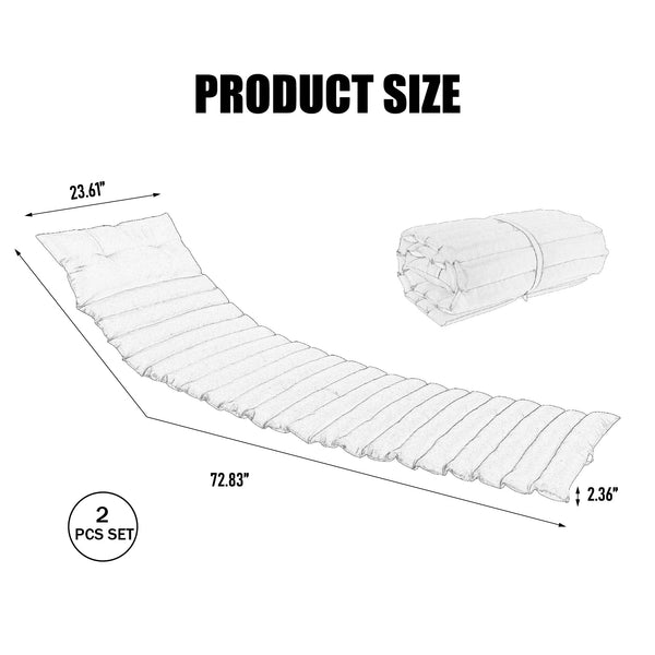 2PCS Set Outdoor Lounge Chair Cushion Replacement Patio Funiture Seat Cushion Chaise Lounge Cushion-GREY