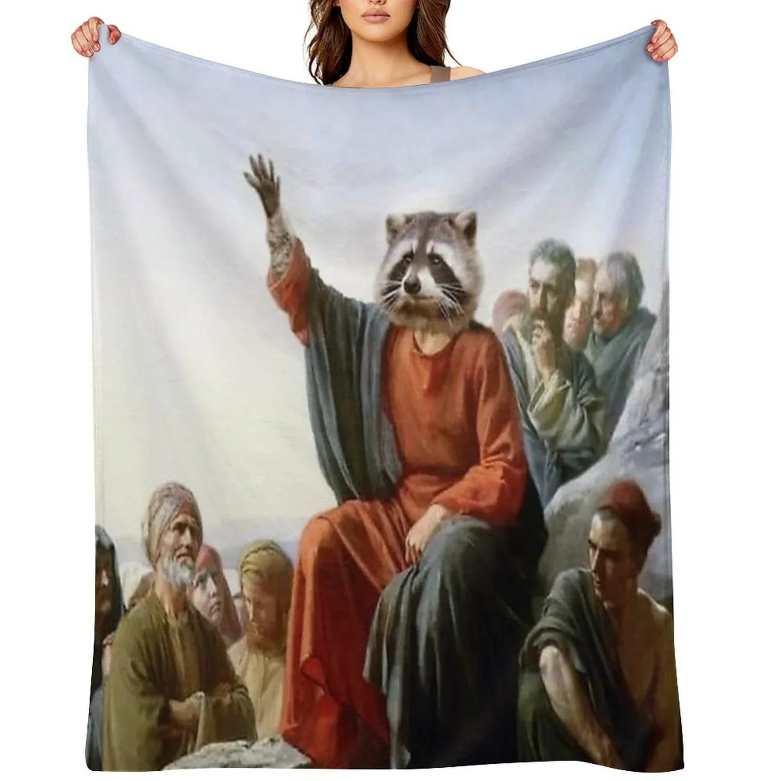 Raccoon Jesus Throw Blanket