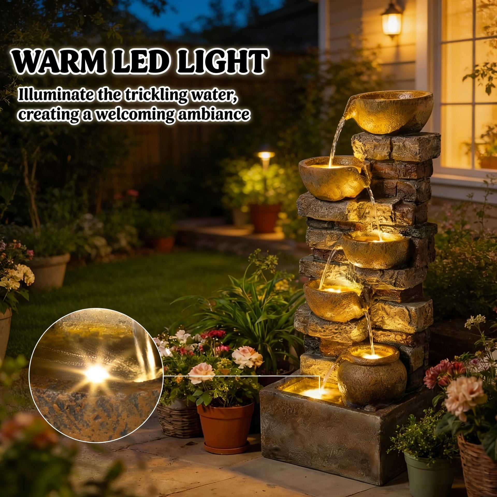 Resin Stacked Stone Bowl Cascade Fountain 28 Inch