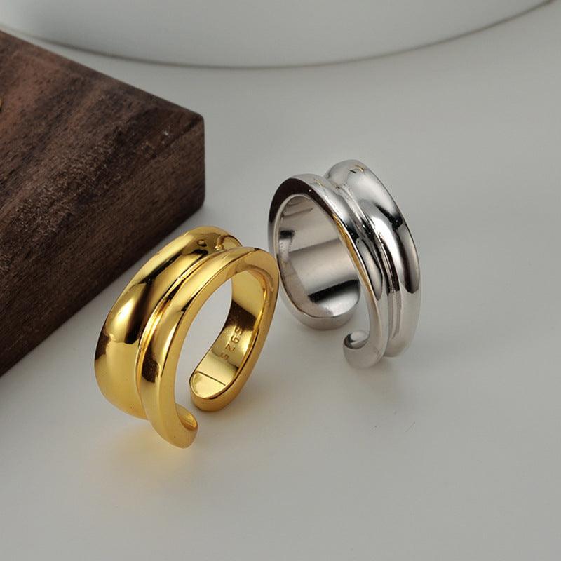 Luxury 925 Sterling Silver Gold Plated Jewelry Adjustable Open Ring For Women