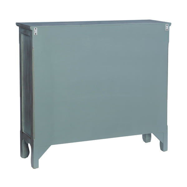 Clancy Wood Storage Cabinet Console in Antiqued Blue and White