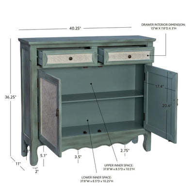 Clancy Wood Storage Cabinet Console in Antiqued Blue and White