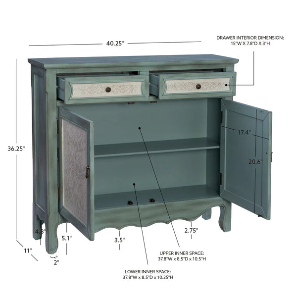 Clancy Wood Storage Cabinet Console in Antiqued Blue and White - Gifts for You 'n Me