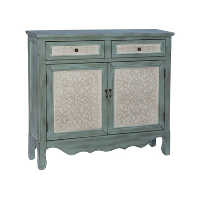 Clancy Wood Storage Cabinet Console in Antiqued Blue and White