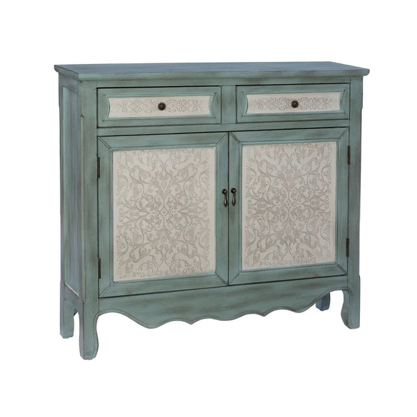 Clancy Wood Storage Cabinet Console in Antiqued Blue and White - Gifts for You 'n Me