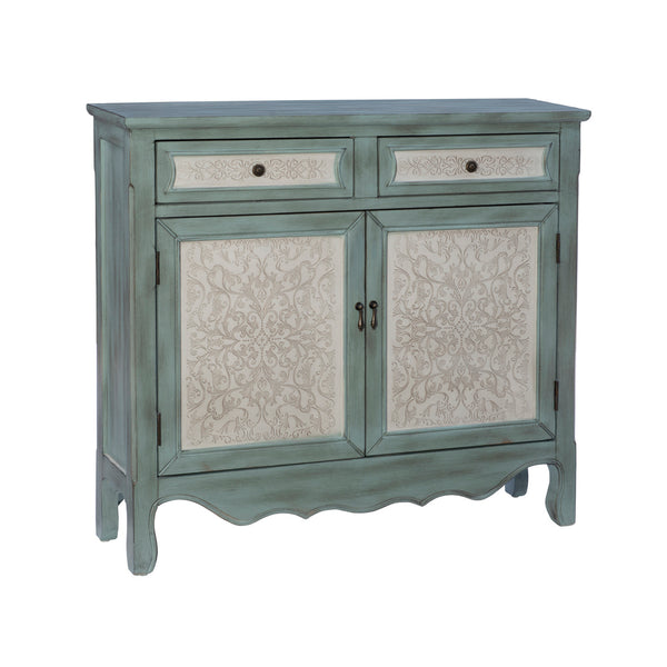 Clancy Wood Storage Cabinet Console in Antiqued Blue and White