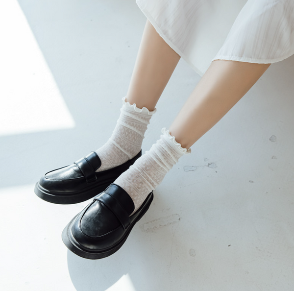 1 pair of socks for women summer thin black middle tube socks Japanese lace ballet style socks mesh breathable pile socks - Gifts for You 'n Me
