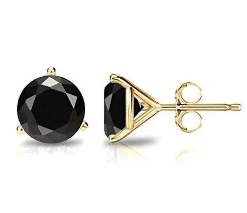 Solid 14K Yellow Gold 4MM Black Round Cut Studs - Gifts for You 'n Me