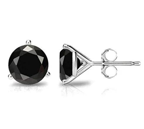 Solid 14K Yellow Gold 4MM Black Round Cut Studs - Gifts for You 'n Me