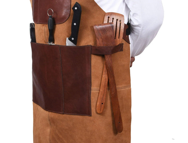 Genuine Leather Suede Apron - Saddle Brown - Gifts for You 'n Me