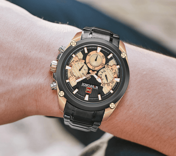 Men's  Waterproof Stainless Steel Watch With Chronometers Business Style Wristwatch Unique Design Perfect Gift