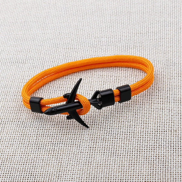 Modern Fashion Airplane Anchor Bracelets Men Charm Rope Chain Paracord Bracelet Women Male Air Force Style Wrap Metal Sport Hook Gift