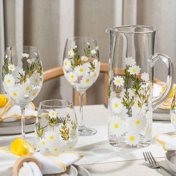 Daisy Painted Stemless Wine Glasses