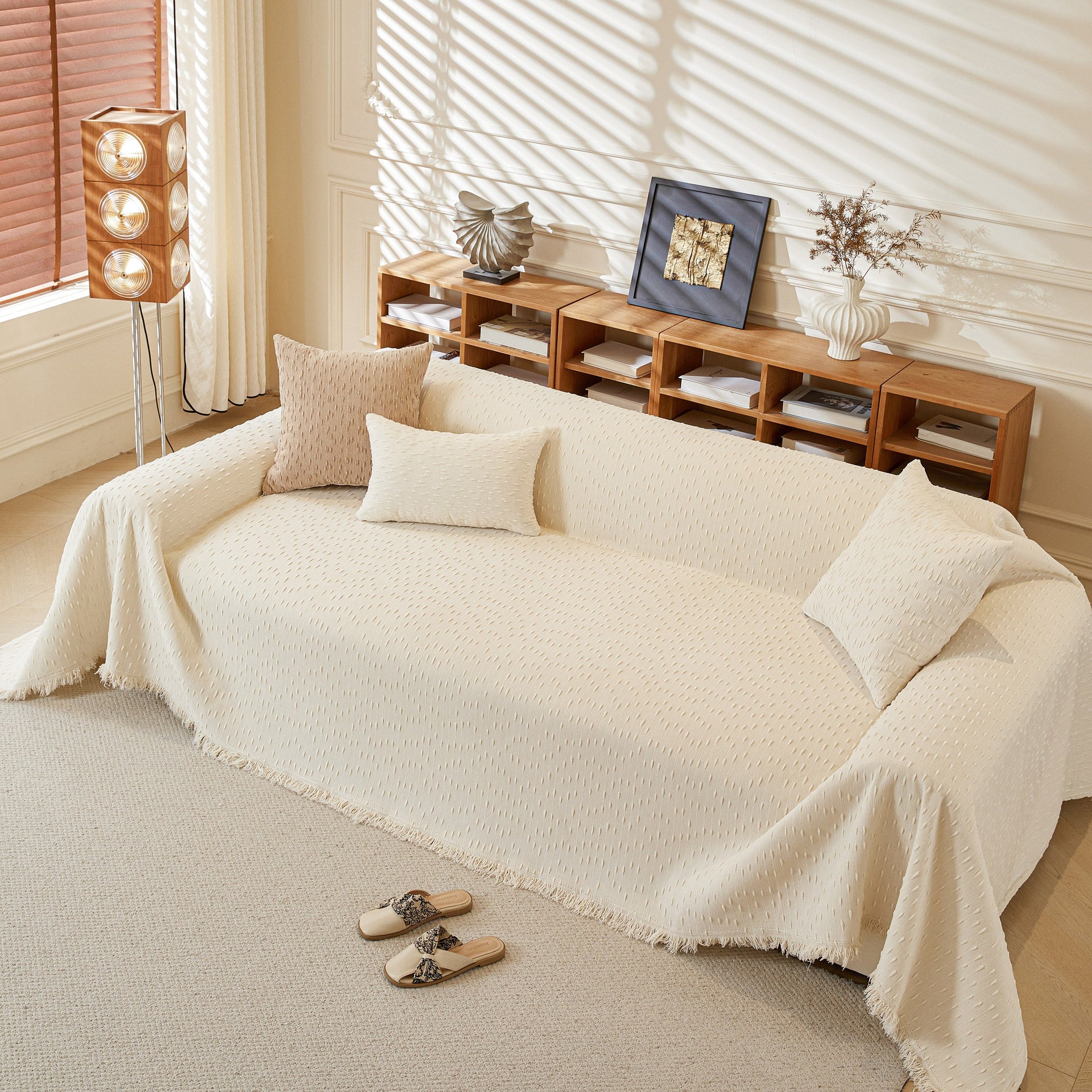 Textured Throw Blanket with 3D Dobby Weave, Minimalist Furniture Protector for Couch