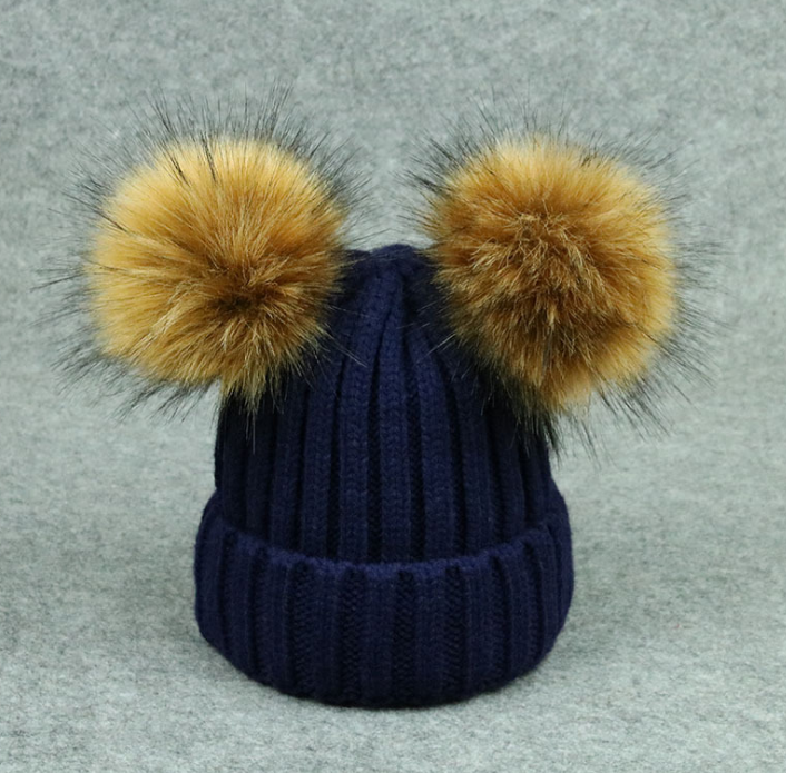 Modern Trend Children's Winter Toddler Baby Kids hat Cap With Two Double Pompom Ears Funny Hat