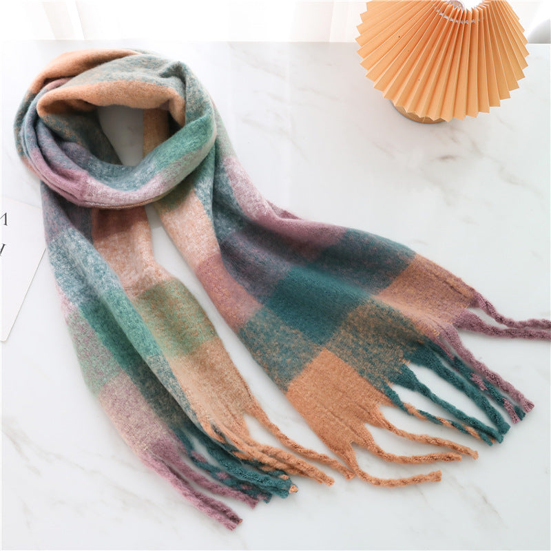 New Luxury Winter Soft Head Wraps Plaid Scarf Shawls Cashmere  Warm Cashmere Scarves Rainbow For Women